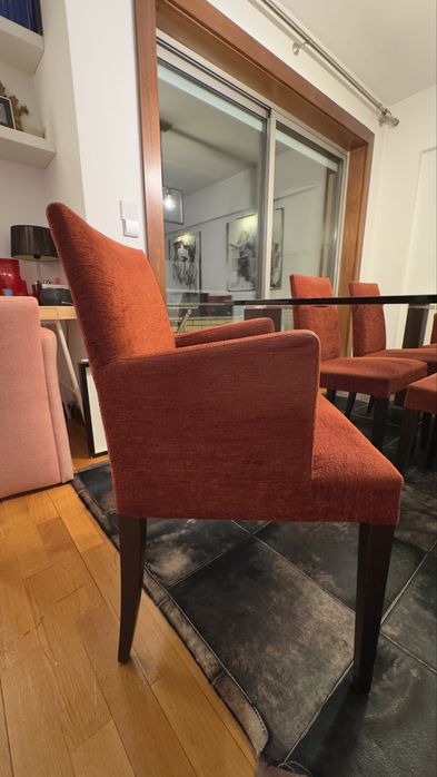 6 Cadeiras de jantar em Wange e tecido