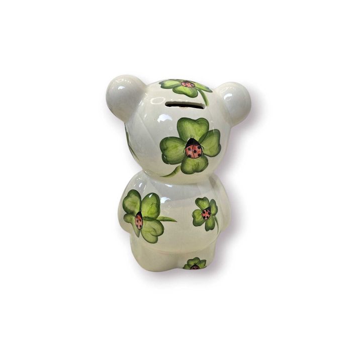 Cofre Cerâmica – Ursinho com Trevos e Joaninhas – 23 cm