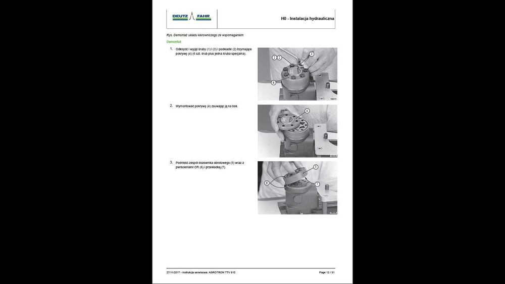 DEUTZ FAHR AGROTRON TTV 7210, 7230, 7250 Instrukcja napraw J. Polski!