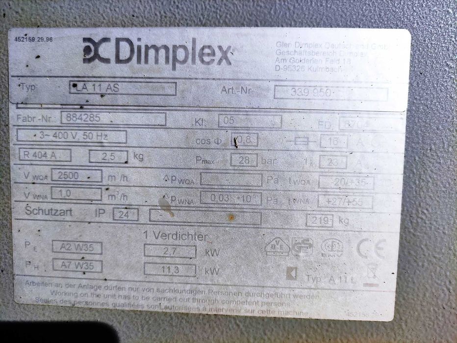 Pompa ciepła 11 KW powietrzna DIMPLEX monoblok