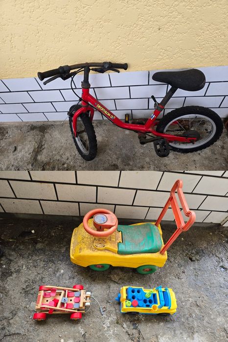 Bicicleta roda 14 + 3 brinquedos para criança