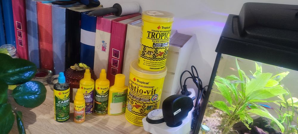 60 litrowe akwarium wraz z wyposażeniem.