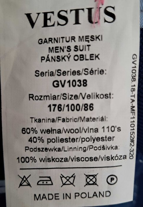 Granatowy garnitur Vestus 176/100/86