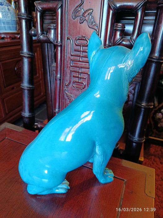 Cão Azul Turquesa Porcelana Chinesa Antiga 30 cm