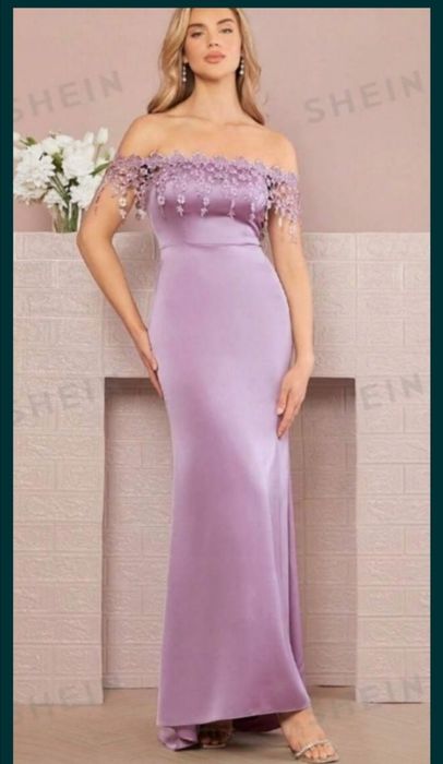 Elegancka sukienka długa wrzosowa L wesele