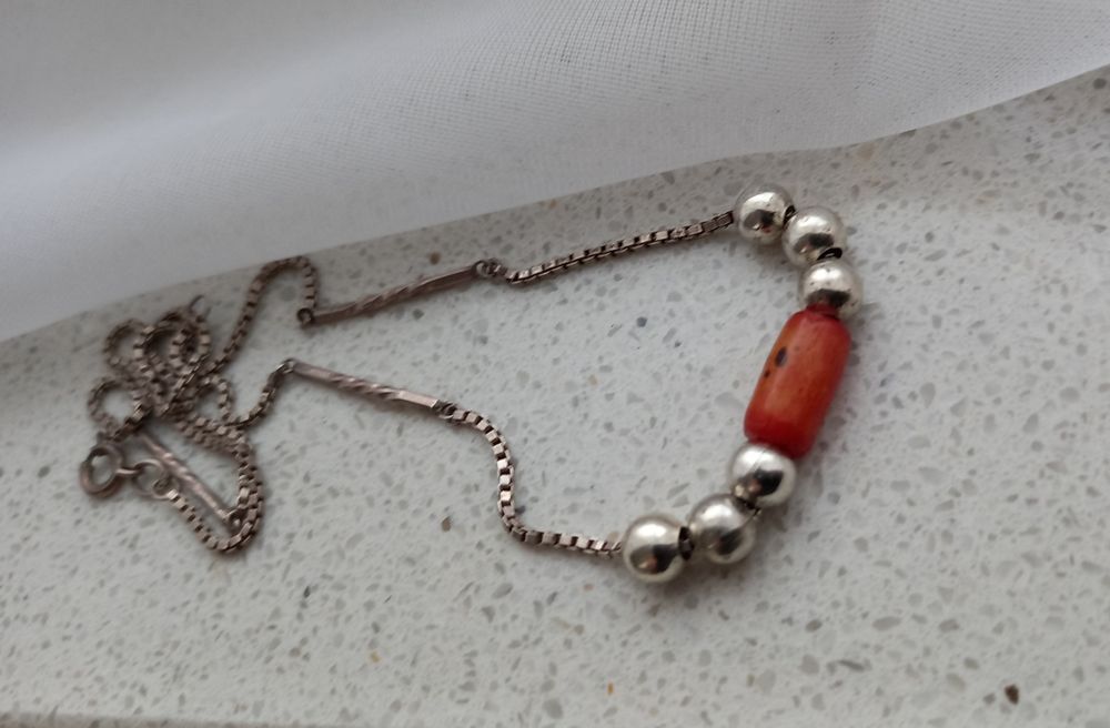 Naszyjnik srebro  koral