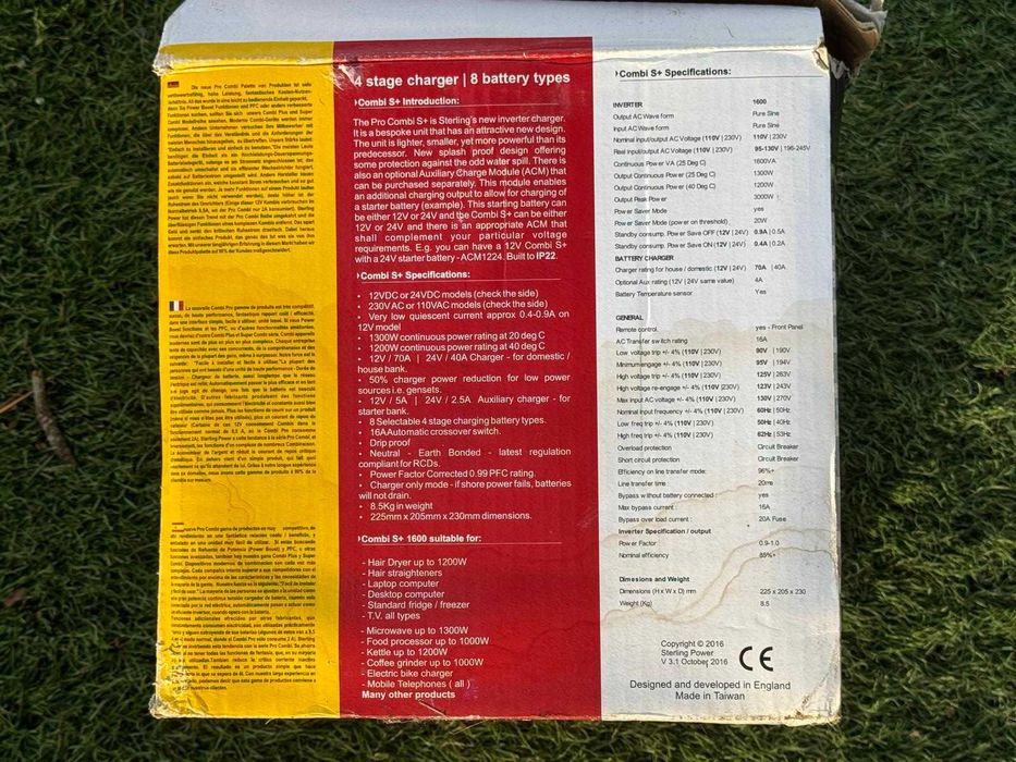 Inversor/Carregador Sterling Power Pro Combi S+ 1600: Onda Pura