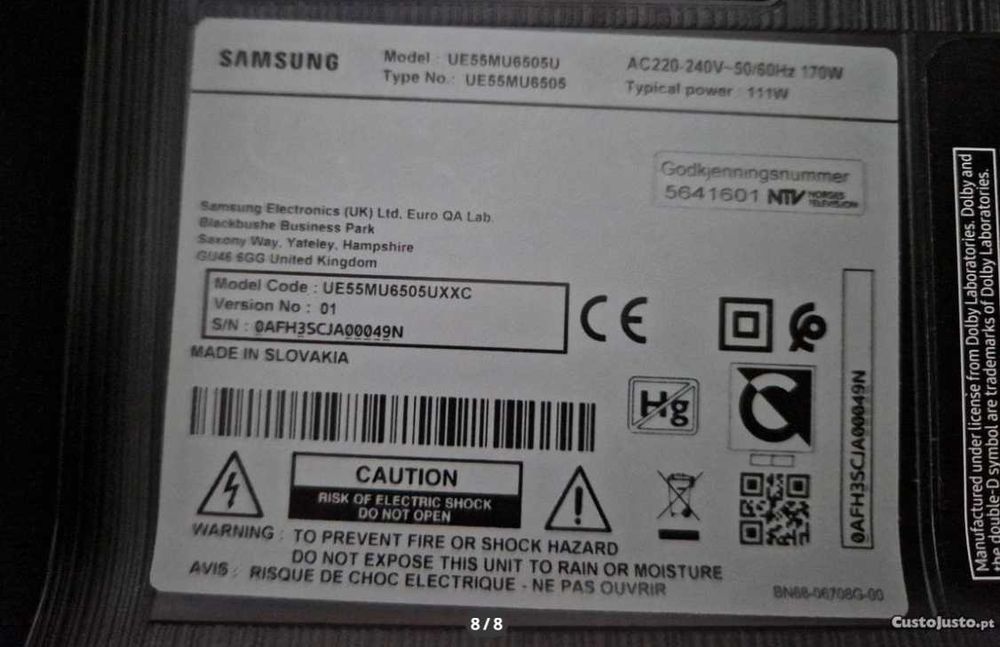 Peças TV Samsung UE55MU6505U