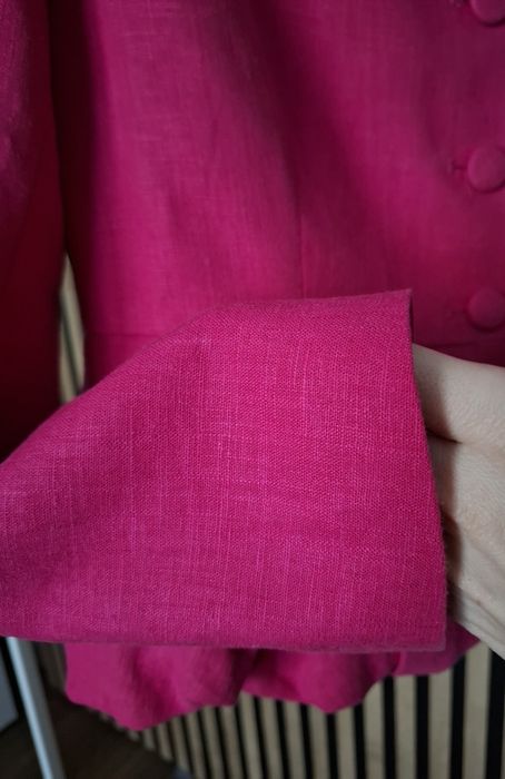 Lniany komplet fuksja spodnie żakiet fuksja M 38