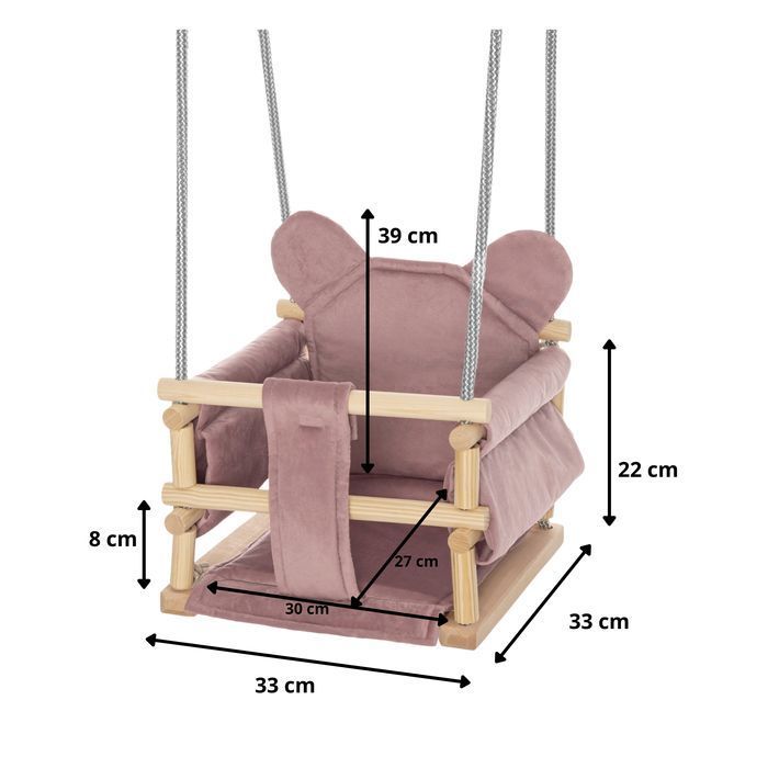Huśtawka Welurowa Miś - Pudrowy Róż