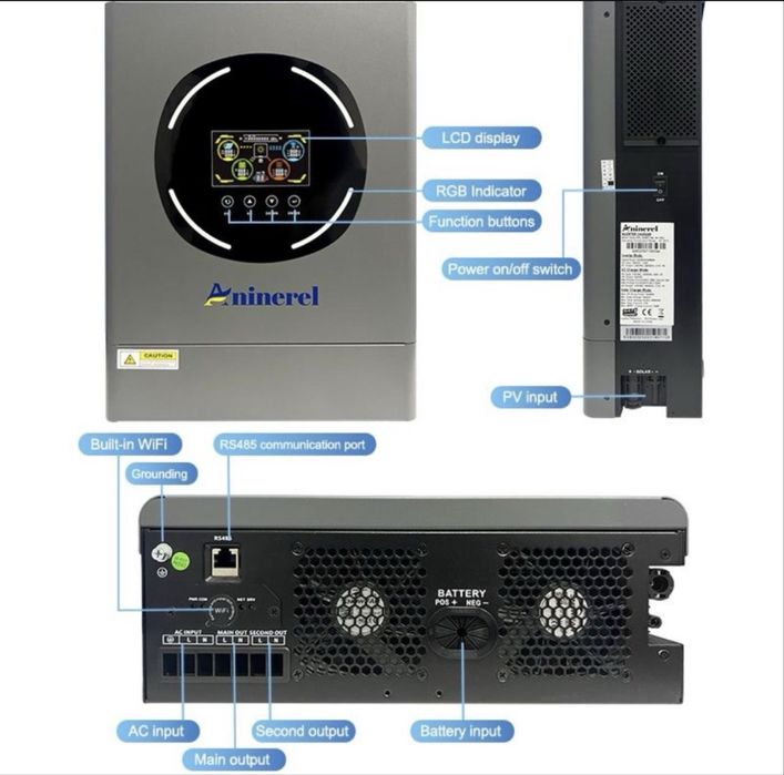 Гібридний сонячний інвертор 6.2 квт Aninerel нова прошивка, WiFI