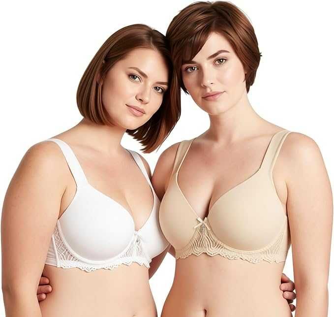 Бюстгальтер Curve Muse 85C с легкой подкладкой, на косточках, кружево, мягкие бретели, белый / телесный
