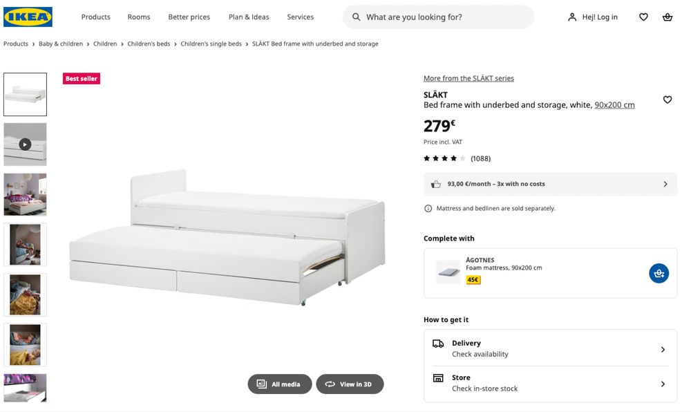 Cama dupla IKEA SLAKT 96x206cm com ou sem colchōes
