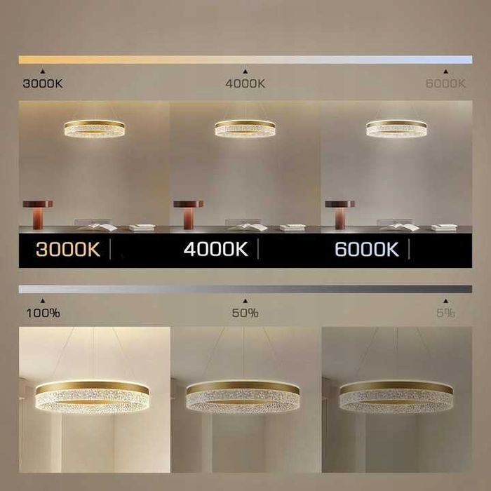 KSIBNW Lampa Wisząca LED 60W, Ściemniana, Ø50 cm, Złota