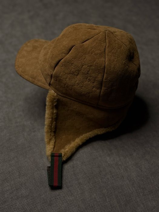 Кепка вушанка Gucci GG Shearling Earflap Cap-Тепла зимова бейсболка