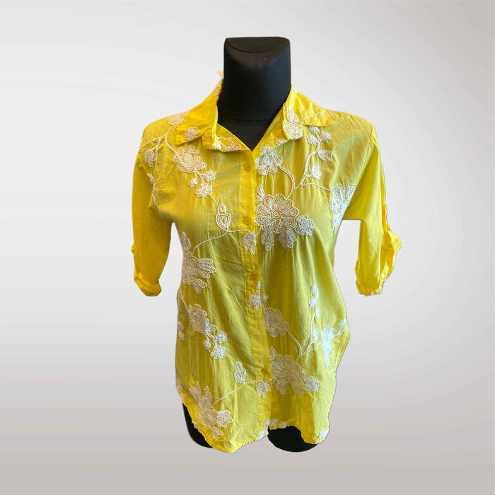 Bluzka Damska Haftowana Kwiaty Żółty