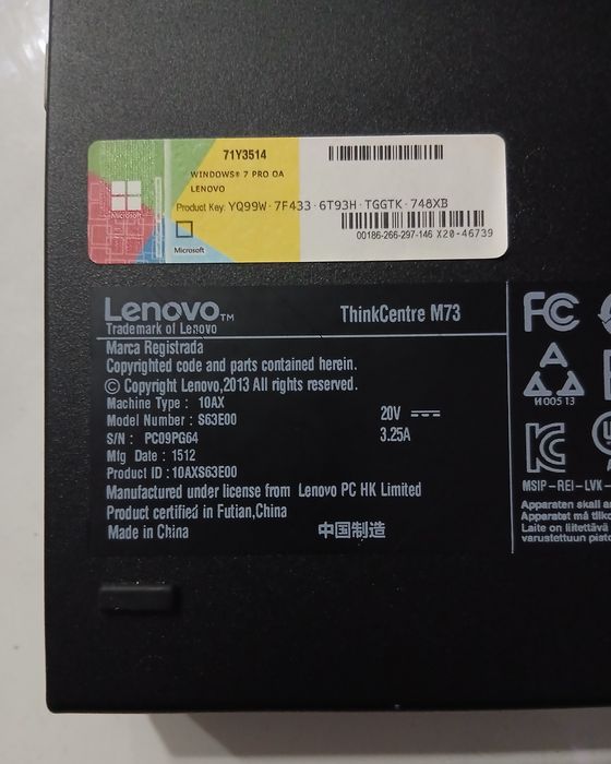 ThinkCenter M73 Lenovo falta o Disco e Carregador