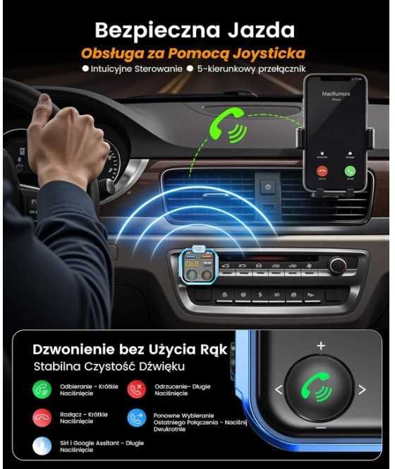Transmiter samochodowy Bluetooth FM, szybka ładowarka LENCENT BT23