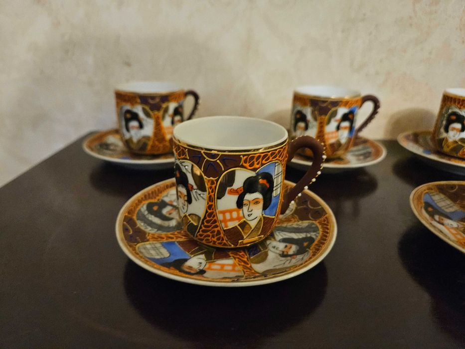Serviço de chá japonês vintage Geisha lithophane completo