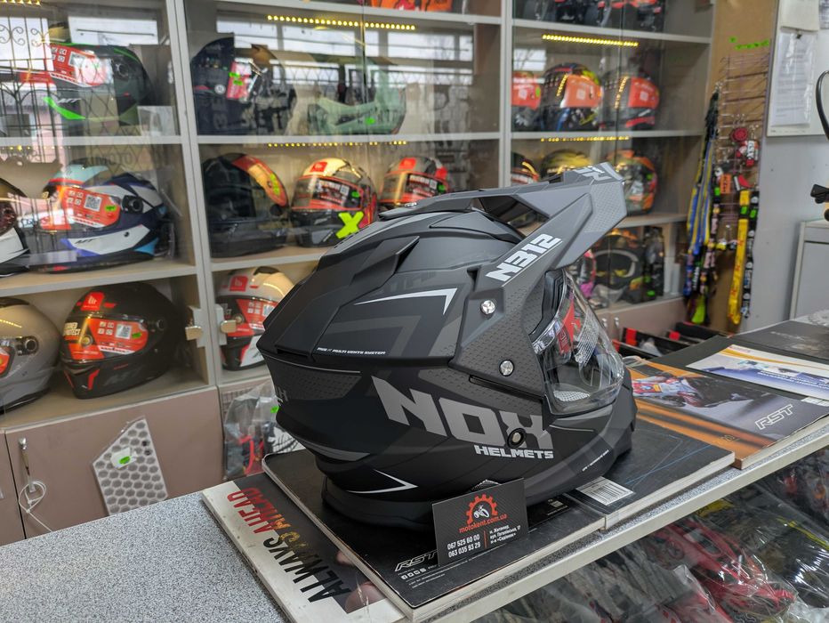 Мотард ендуро мото шолом з візором NOX N312 Vapor Matt Khaki Orange