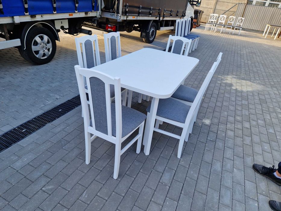 Nowe: Stół rozkładany + 6 krzeseł, biały + szary , dostawa cała POLSKA