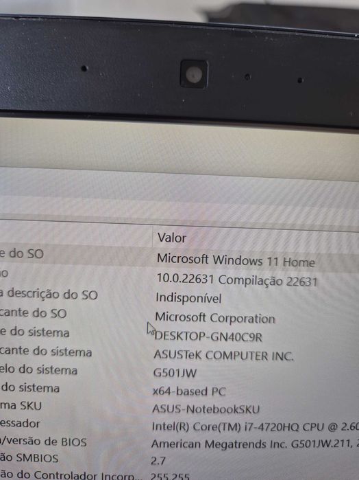 Asus Rog game G501Jw processador i7-4200HQ, memória 16gb