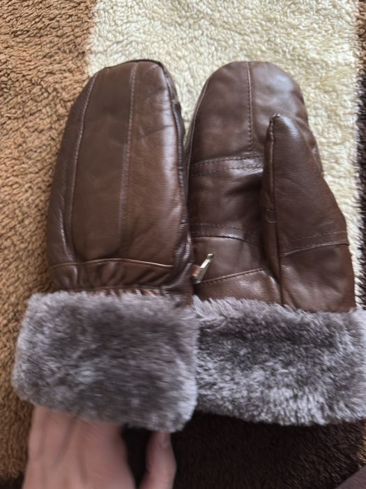 Rekawiczki skorzane z misiem