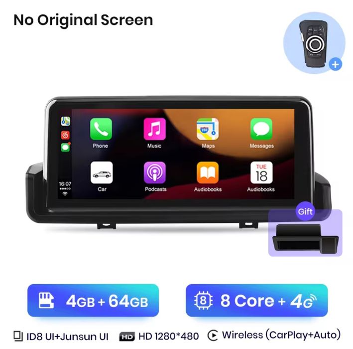 Rádio 10,25" android 4/64GB BMW E90 E91 E92/93 CARPLAY 8Core 4G iDrive