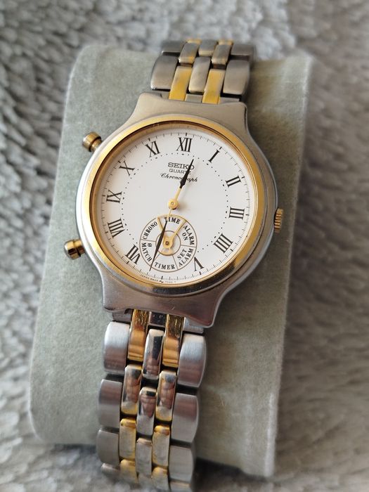 Zegarek Seiko Quartz Dancing Hands silver gold white two tone vintage