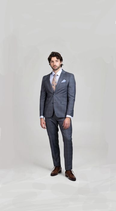Garnitur męski Vestus 170 cm spodnie marynarka w kratkę kratę szara ni