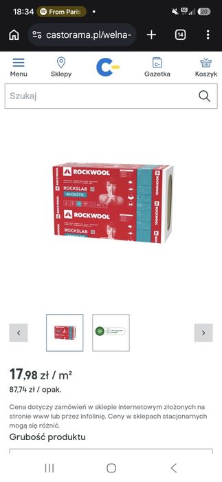 3 paczki - Wełna Rockwool Rockslab Acoustic 50 mm 4,88 m2