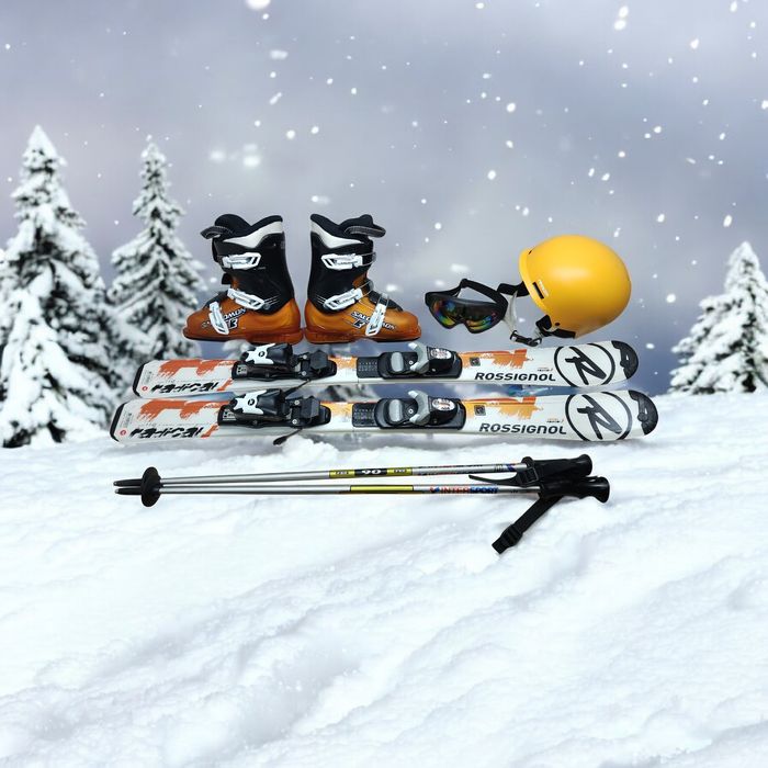 Komplet Narty 110 cm Rossignol Buty r-34 Kijki Kask Gogle