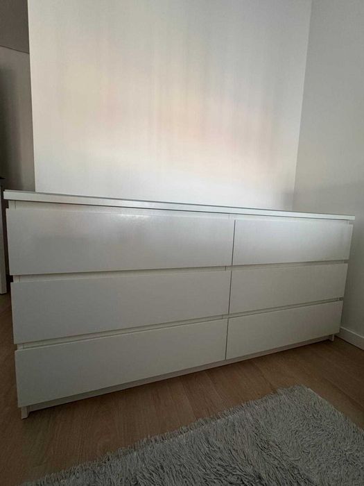 Cómoda 6 gavetas IKEA MALM, branca, 160x78 cm, c/ tampo em vidro fosco