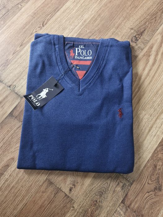 Nowy granatowy sweterek męski 2xl  dekolt szpic male klasyczne logo  metki prezent