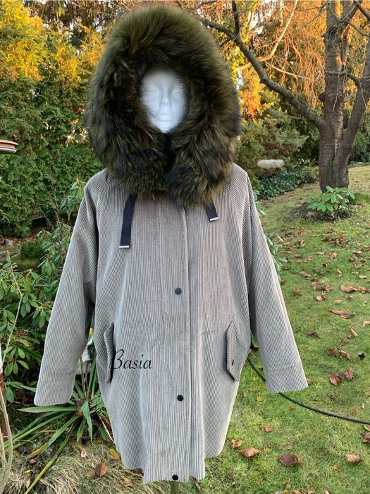 Parka sztruksowa z jenotem naturalnym