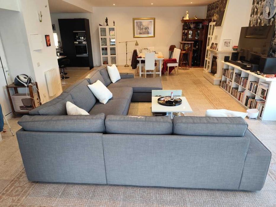 sofa 5 lugares com chaise longue cinzento