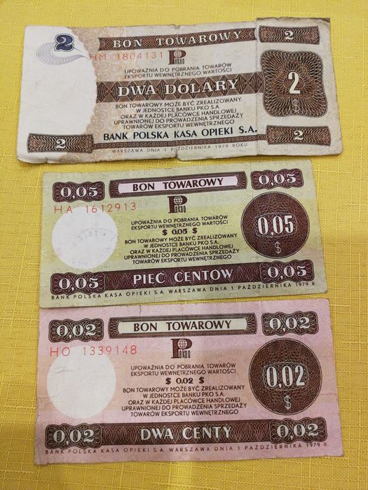 Bon towarowy 2 dolary, 5 centów, 2 centy 1979 r.
