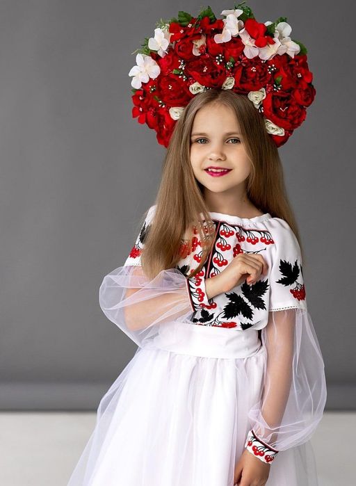 Дівчача вишита сукня Калина Розміри 104 110 116  122 128 134 см