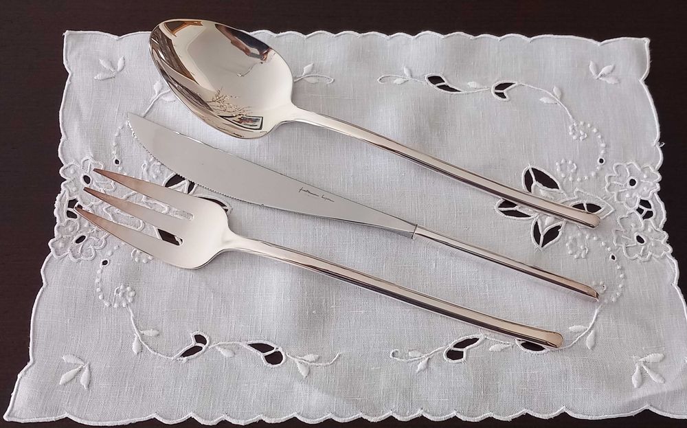 Faqueiro Fátima Lopes, inox banhado a prata