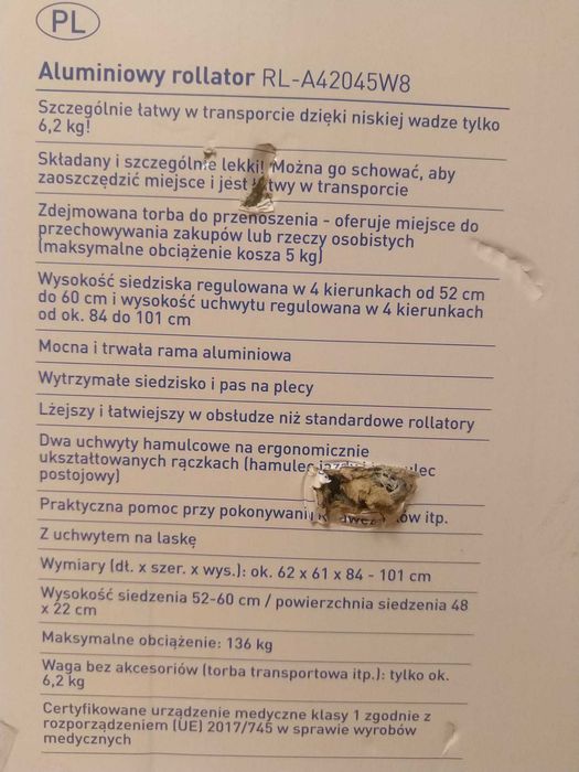 NOWY Rollator Wózek Chodzik Hamulce Regulowany Krzesełko Torba