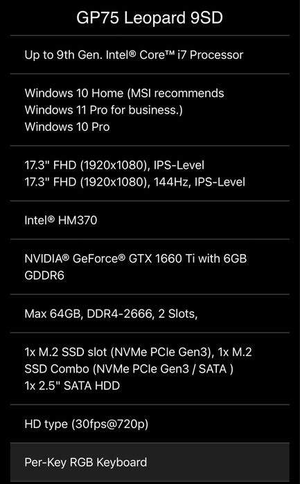 Notebook Msi GP75 Leopard 9Sd