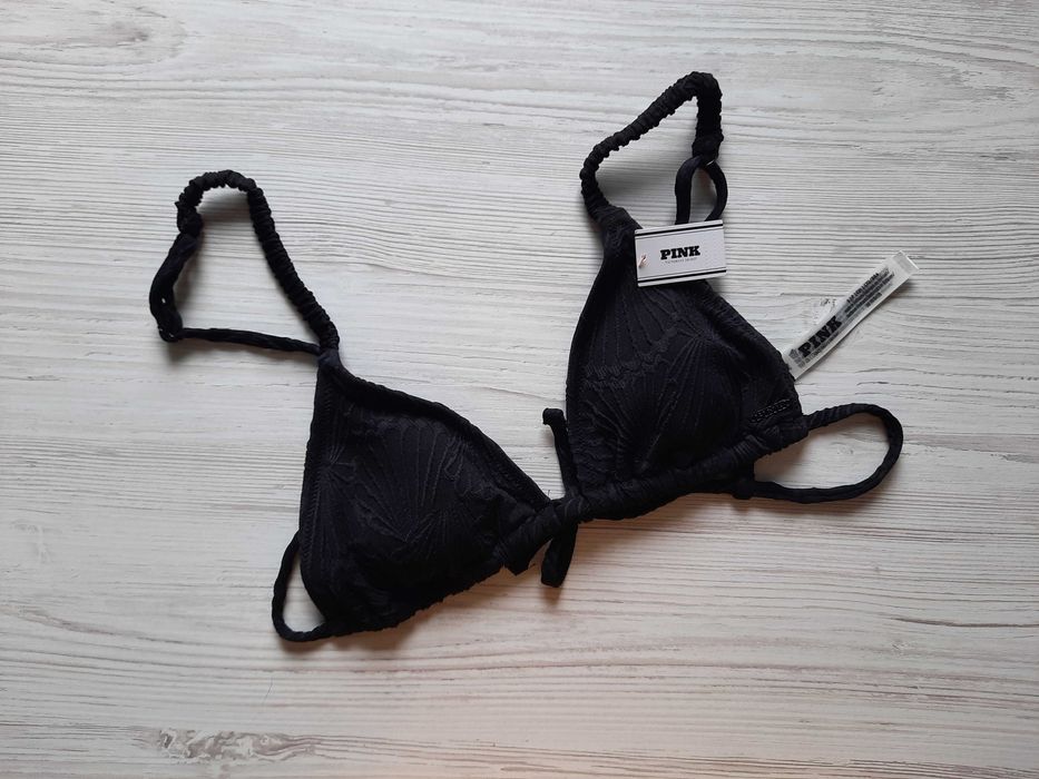 Черный купальник бандо пуш-ап с топом Victoria's secret оригинал S XS верх от купальника отдельно мягкая чашка треугольники 75А 70В на маленькую грудь