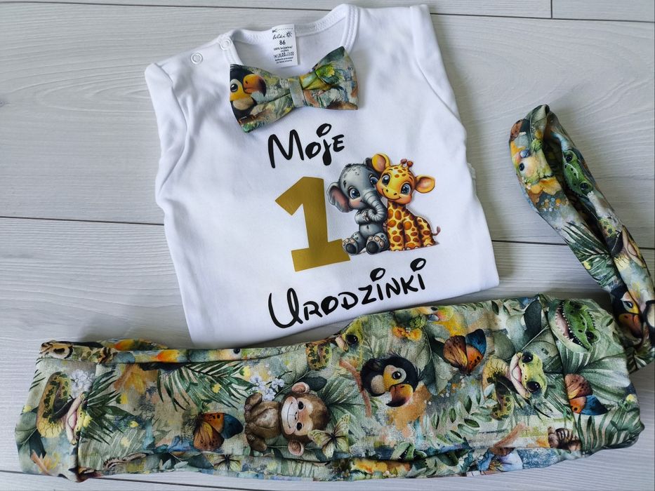 Komplet na pierwsze urodziny chłopieca roczek rok safari farma