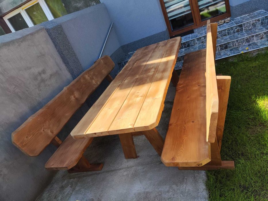 Meble ogrodowe DREWNIANE góralskie DO OGRODU biesiadne LITE DREWNO +