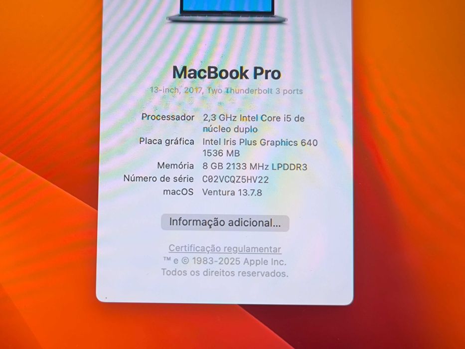 Apple Macbook Pro 13 i5 2017 SSD 128GB 8GB ram Retina # Ler