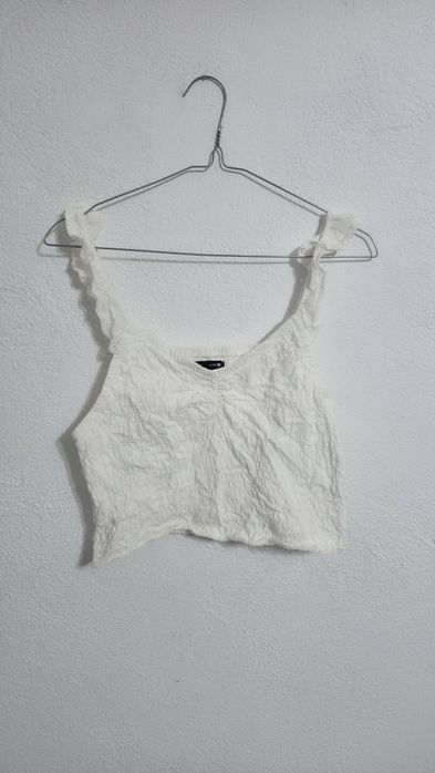Biały  Crop top na ramiączkach marszczony top Sinsay bluzka Boho