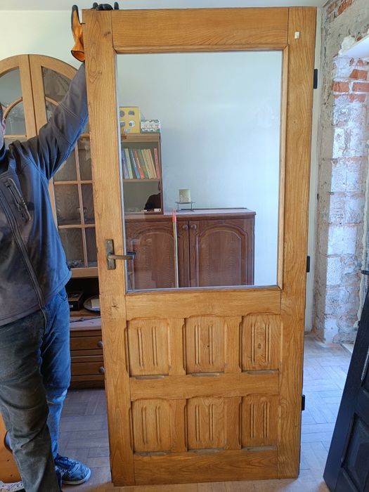 Drzwi drewniane dębowe wejściowe zewnętrzne i wewnętrzne oszkolne