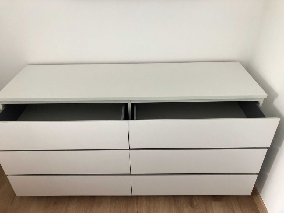 1 Roupeiro c/3 portas, branco e 1 Cómoda c/6 gavetas, branco,140e