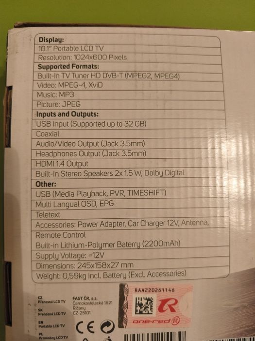 TV Turystyczny!! SENCOR TV LCD 10.1" SPV 7011