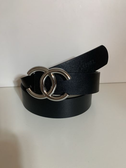 Pasek czarny klamra srebrna